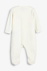 Ecru Giraffe Embroidered Velour Sleepsuit  (up to 18 months) - Allsport