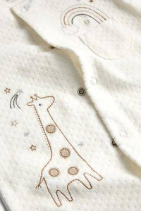 Ecru Giraffe Embroidered Velour Sleepsuit  (up to 18 months) - Allsport