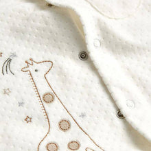 Load image into Gallery viewer, Ecru Giraffe Embroidered Velour Sleepsuit (0-6mths) - Allsport
