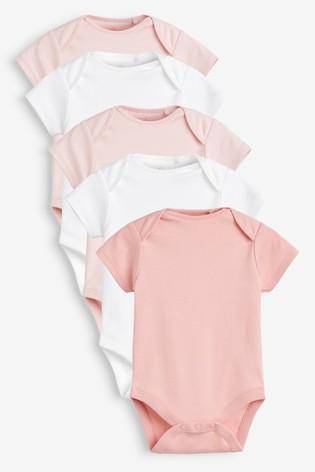 Pink/White 5 Pack GOTS Certified Organic Cotton Short Sleeve Bodysuits  (up to 18 months) - Allsport