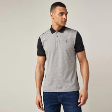 Load image into Gallery viewer, Navy Dogtooth Print Polo Shirt
