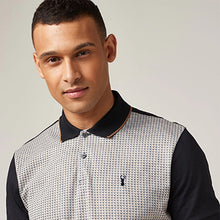 Load image into Gallery viewer, Navy Dogtooth Print Polo Shirt

