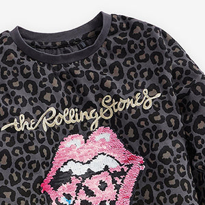 Grey Rolling Stones Animal Flippy Sequin License Cuff Top (3-12yrs) - Allsport