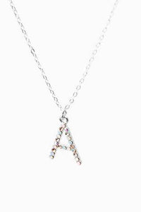 Multicolour Silver Tone Pastel Sparkle Initial Necklace - Allsport