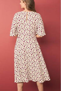 CREAM FLORAL PRINT ANGEL SLEEVE MIDI DRESS - Allsport