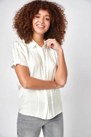 Ecru Short Sleeve Pintuck Blouse - Allsport