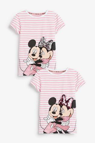 Pink Minnie Mouse™ & Mickey Mouse™ Licence 3D Sequin T-Shirt - Allsport