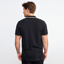 Load image into Gallery viewer, Black / Gold Tipped Regular Fit Pique Polo Shirt - Allsport

