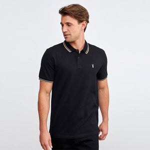 Black / Gold Tipped Regular Fit Pique Polo Shirt - Allsport