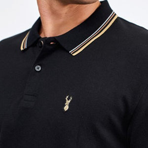 Black / Gold Tipped Regular Fit Pique Polo Shirt - Allsport