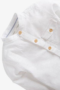 Long Sleeve Linen Mix Grandad White Shirt - Allsport