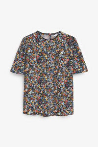 Ditsy Print Ruched Short Sleeve Top - Allsport
