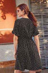 Black Polka Dot Ruched Mini Dress - Allsport