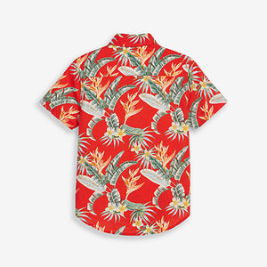 Red Floral Cotton Short Sleeve (3-12yrs) - Allsport
