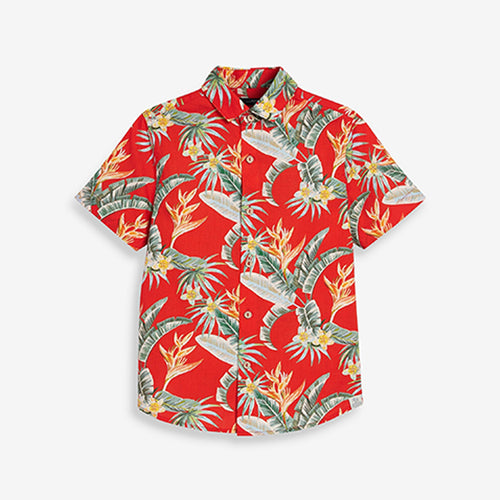 Red Floral Cotton Short Sleeve (3-12yrs) - Allsport