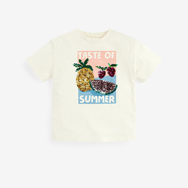 White Sequin Taste Of Summer T-Shirt (3-12yrs) - Allsport