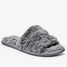 Load image into Gallery viewer, Grey Textured Faux Fur Slider Slippers - Allsport
