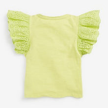 Load image into Gallery viewer, Lime Broderie Frill Sleeve Top (3-12yrs) - Allsport
