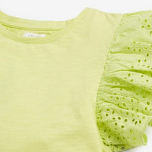 Load image into Gallery viewer, Lime Broderie Frill Sleeve Top (3-12yrs) - Allsport
