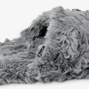 Grey Textured Faux Fur Mule Slippers - Allsport