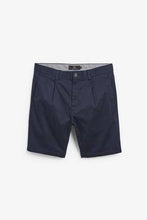 Load image into Gallery viewer, Navy Slim Pleat Stretch Chino Shorts - Allsport
