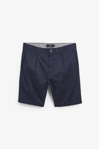 Navy Slim Pleat Stretch Chino Shorts - Allsport
