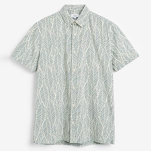 Green/ White Printed Short Sleeve Shirt