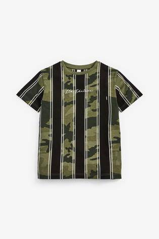 Camouflage Vertical Stripe Khaki T-Shirt - Allsport