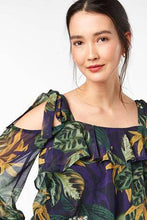 Load image into Gallery viewer, Navy Palm Print Tie Cold Shoulder Top - Allsport
