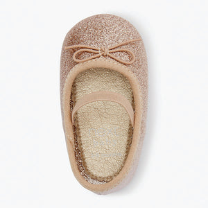 Gold Glitter Mary Jane Bow Baby Shoes (0-18mths) - Allsport