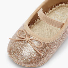 Load image into Gallery viewer, Gold Glitter Mary Jane Bow Baby Shoes (0-18mths) - Allsport
