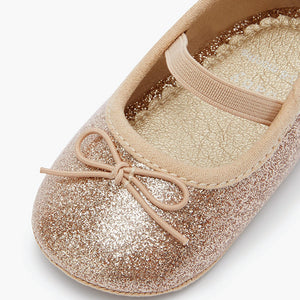 Gold Glitter Mary Jane Bow Baby Shoes (0-18mths) - Allsport