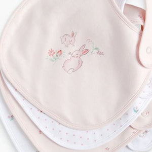 Pink 4 Pack Delicate Bunny Baby Bibs - Allsport