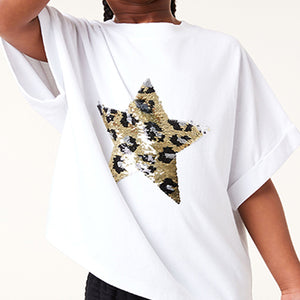 White Flippy Sequin Animal Star T-Shirt (3-12yrs) - Allsport