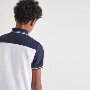 Blue Colourblock Short Sleeve Shirt With Jersey Collar (3-12yrs) - Allsport