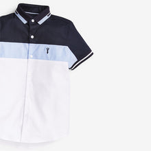 Load image into Gallery viewer, Blue Colourblock Short Sleeve Shirt With Jersey Collar (3-12yrs) - Allsport
