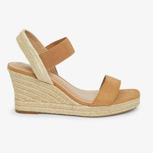 Load image into Gallery viewer, Tan Square Toe Espadrille Wedges - Allsport

