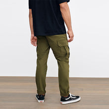Load image into Gallery viewer, Green Khaki Slim Fit Cotton Stretch Cargo Trousers - Allsport
