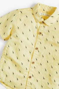 Short Sleeve Yellow Girafe Linen Mix Shirt - Allsport