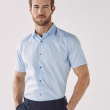 Load image into Gallery viewer, Light Blue Textured Regular Fit Short Sleeve Shirt With Printed Trim Detail - Allsport
