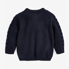 Load image into Gallery viewer, Navy Blue Cable Crew Jumper (3mths-5yrs)
