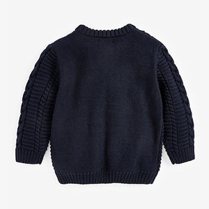 Navy Blue Cable Crew Jumper (3mths-5yrs)