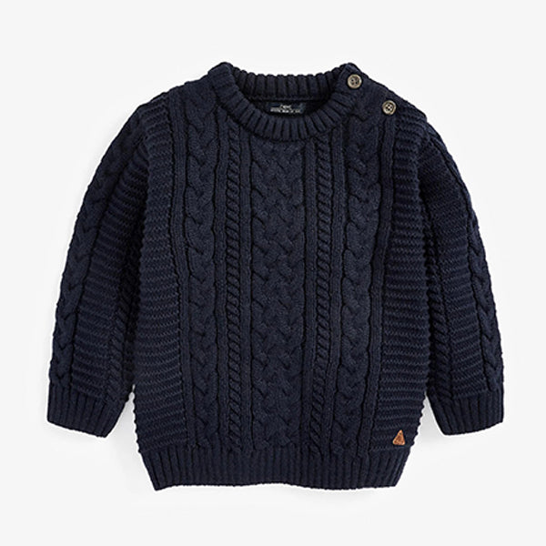 Navy Blue Cable Crew Jumper (3mths-5yrs)