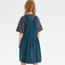 Load image into Gallery viewer, Teal Blue Relaxed Cord Pinafore (3-12yrs) - Allsport

