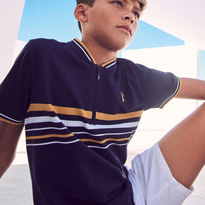 Navy Stripe Baseball Collar Polo Top (3-12yrs) - Allsport