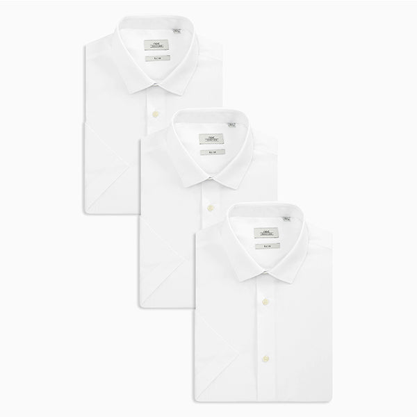 3 Pack White Slim Fit Single Cuff Shirts