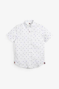 White Print Short Sleeve Printed Oxford Shirt - Allsport