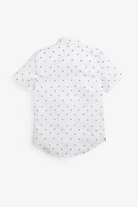 White Print Short Sleeve Printed Oxford Shirt - Allsport