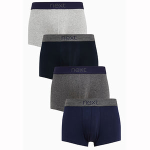 Grey/ Navy Hipster Boxers Pure Cotton 4 Pack