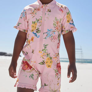 Pink Floral Sunsafe Suit (3mths-6yrs) - Allsport